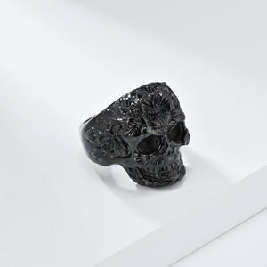Floral Skull <b>Titanium</b> Steel <b>Ring</b> For <b>Men</b> Punk Retro Hip Hop Fashion Jewelry Gift - Product Image 3