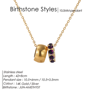 Collar de Joyería de Moda para Mujer al por Mayor, Chapado en Oro de 14K, Acero Inoxidable, Brillante, con Circonita, Dos Tonos, con Colgante de Piedra de Nacimiento - Product Image 4