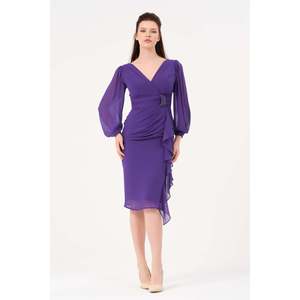 Chemise élégante pour femme DANS, couleur unie violette, coupe classique et manches courtes, disponible en tailles 38-42, modèle 1618 - Product Image 1