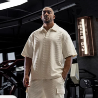 Ensemble polo et short en maille gaufrée surdimensionné pour homme, 2 pièces, grande taille, poids lourd, décontracté, survêtement de sport, streetwear d'été