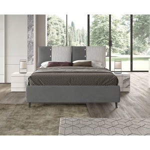 Lit double avec rangement en tissu gris bicolore - Product Image 1