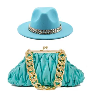Модная шикарная женская фетровая шляпа-федора с украшением в виде цепочки для девочек, шляпа-фетра, шляпа-джаз, Набор сумок и сумок