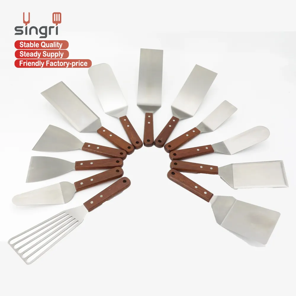 01W01M grill spatulas Food-graded stainless steel Merbauwood Handle 12-pc griddle tools bbq grill spatula