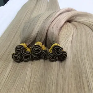 Handtied Weft 전체 큐티클 탑 레미 러시아어 머리카락 확장 Ombre 헤어 금발 단일 Weft 모든 색상> = 60%