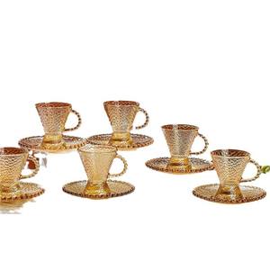 Ilya Juego de vasos y platos de vidrio de seis piezas Juego de platos de vidrio de dos piezas para café y té Juego de agua elegante - Product Image 5