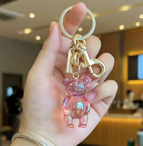 Llavero de Acero Inoxidable con Cristal en Forma de Oso, Colgante de Oso de Peluche Brillante, Personalizado y Hecho a Medida para Niñas, para Mochila Escolar - Product Image 1