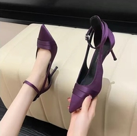 Sandales à talons aiguilles en satin violet de luxe pour femmes, avec bout pointu et talon fin, idéales