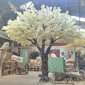 Bianco fiore artificiale albero curvo albero di legno finto ciliegio albero per ristorante Hotel decorazione casa fiore albero finto - Product Image 2