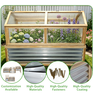 Large Natural Wood Galvanized Metal Raised Garden Bed Kit Polycarbonate Greenhouse Cover Easy Assembly Climbing Plant Home - Product Image 3