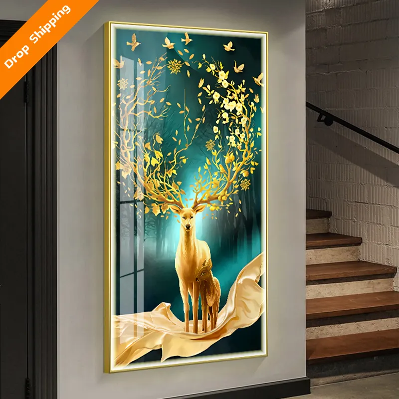 Custom entrance porch led decorative painting modern light luxury Fulu luminous with lights mural