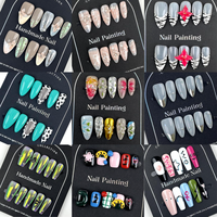Fournitures pour salons de manucure : Faux ongles en gel souple à couverture complète, forme cercueil longue, motif floral 3D coloré, faits main, prix de gros