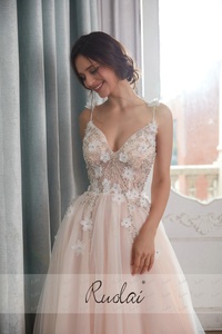 Ruolai PEV-L3047 Abito <span class=keywords><strong>da</strong></span> Sera Personalizzato con Fiori 3D e Perline di Cristallo, Vestito <span class=keywords><strong>da</strong></span> Cerimonia Rosa Pallido <span class=keywords><strong>per</strong></span> Matrimoni - Product Image 4