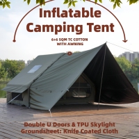 Tente gonflable grande taille 6+6m² en Oxford 420D imperméable avec pompe électrique, installation rapide, abri familial pour fêtes et camping