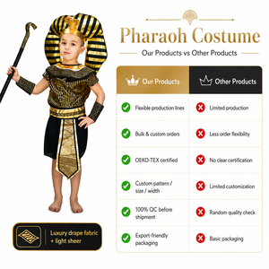 Costume de Fête Deluxe pour Enfants, Paillettes Dorées et Noires, Thème Halloween Carnaval, Costume de Pharaon Égyptien - Product Image 4