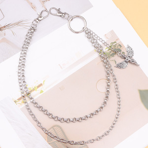 Xiyin Men's Double Layer Metal Pants <b>Chain</b> With Angel Pendant Hip Hop <b>Waist</b> <b>Chain</b> For Daily Wear Zinc Alloy White K0080 - Product Image 2
