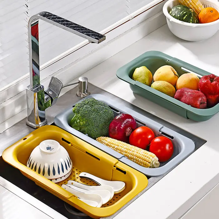 Adjustable plastic drain storage rack strainers collapsible colander over the sink drain strainer