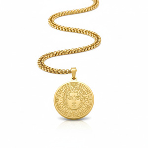 Collier avec pendentif visage de Méduse en acier inoxydable, or et argent, bijoux unisexes, cadeau - Product Image 2