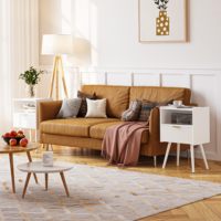 Table de chevet pliable de style Mid-Century Modern avec tiroir et étagère ouverte, table d'appoint cannelée |   Table de chevet blanche avec poignée brossée dorée