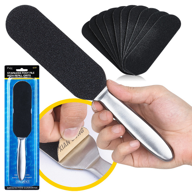 Professional Stainless Steel Foot File With 10pcs Sandpaper New Design Callus Remover Foot File Pedicure Dead Skin Foot Grinder