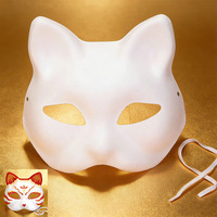 Masques en pâte à papier vierges pour peinture DIY, motifs chat et renard, pour visage entier ou demi-visage, blancs, pour dessin manuel d'enfants, fournitures de décoration de fête, vente en gros