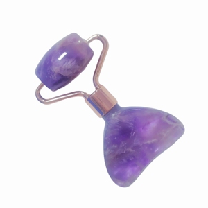 2 in 1 purple color natural gemstone amethyst jade facial roller scraping massage tool - Product Image 5