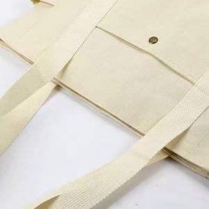 Sac fourre-tout pliable personnalisé en toile 100 % coton, multi-poches, écologique, pour courses, fermeture ouverte, vierge - Product Image 3