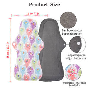 Cuscinetti <span class=keywords><strong>sanitari</strong></span> riutilizzabili in carbone di bambù per le donne tamponi mestruali a flusso pesante 18*35cm produttore Super assorbente all'ingrosso - Product Image 2