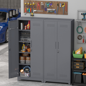 Lemari Penyimpanan Logam AS dengan 2 Pintu dan 4 Rak yang Dapat Disesuaikan, Lemari Pembersih Berkualitas Tinggi untuk Rumah, Sekolah, Kantor - Product Image 4