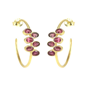 Boucles d'oreilles créoles en laiton plaqué or avec tourmaline rose, 34 mm, bijoux de fête pour femmes, à porter au quotidien - Product Image 1