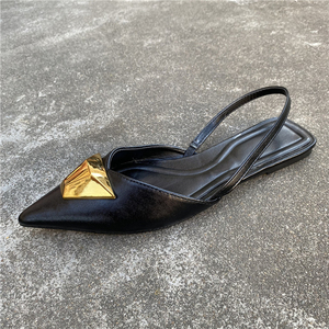 ZA Golden Metal Pointed Toe <strong>Slingback</strong> Strap Sandals <strong>Flat</strong> <strong>Shoes</strong> for Women - Product Image 3