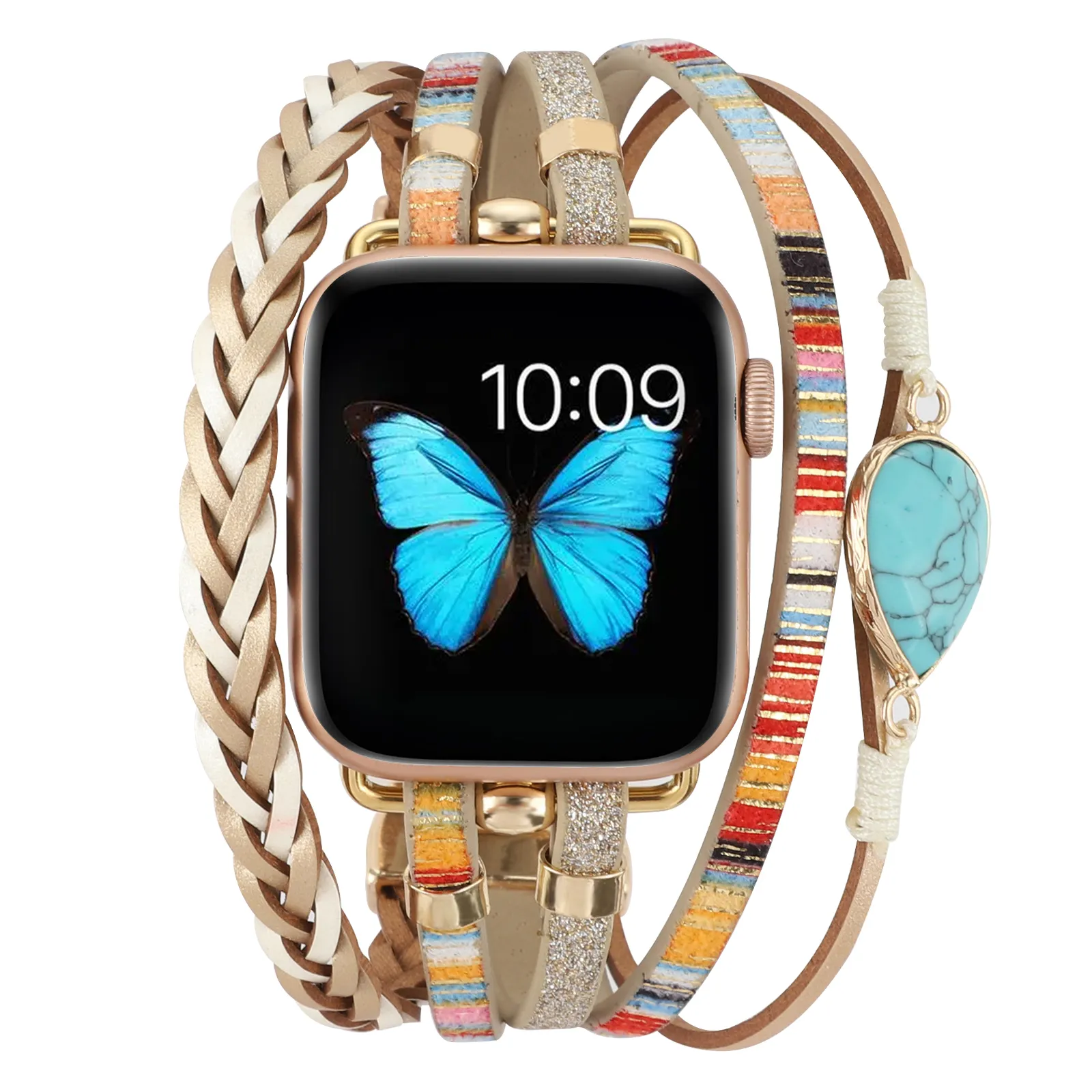 Pulsera de Metal Bohemia para mujer, correa de repuesto para reloj inteligente, correa de acero inoxidable para Apple Watch