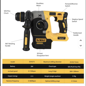 Professional Power Tools 20v Hammer Drill OEM Industrial Drills With 2 Battery 1 Charger Hard <b>Box</b> DW-1 Brushless Motor Delivers - Product Image 2