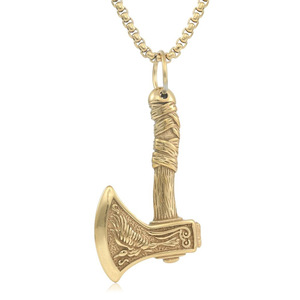 Pendentif hache en acier inoxydable avec motif Phénix, collier unisexe pour hommes et femmes - Product Image 1