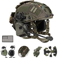Helm Taktis ClrfZebr dengan Headset 4-in-1 Penutup yang Dapat Disesuaikan HIJAU Unisex untuk Airsoft Cosplay Perlengkapan Militer