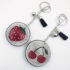 Creative Fruit Strawberry Cherry Diamond Inlaid Keychain Korean Velvet Tassel Keyring Car <b>Keys</b> <b>Holder</b> Fashion Bag Charms Gift - Product Image 4