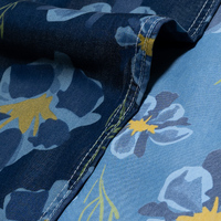 Tissu denim écologique imprimé floral audacieux 100% Lyocell, décoloration ton sur ton, bleu jaune vif, couleurs résistantes, pour filles, MOQ 300M