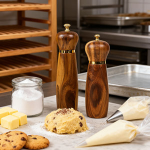 Moulins à poivre manuels Moulin à sel et à poivre Moulin à poivre et à sel en <span class=keywords><strong>bois</strong></span> d'acacia avec grossièreté réglable pour les cuisiniers à domicile - Product Image 4