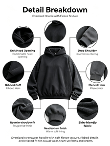 Felpa con Cappuccio Professionale da Uomo in Pile Pesante 420g, Vestibilità Oversize e Squadrata, Ideale per l'Inverno, Streetwear e Vita Quotidiana - Product Image 3