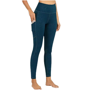 High Waist Full Length Yoga <b>Leggings</b> With <b>Pockets</b> Textured Print Spandex Polyester Four-Way Stretch Pants Breathable - Product Image 1