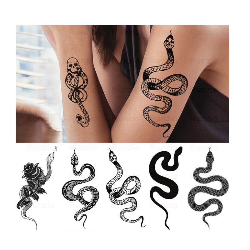 Tatouage temporaire imperméable fleur et serpent animal noir