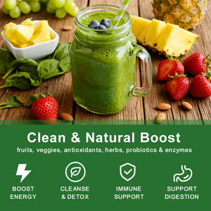 Vegan Superfood Hữu Cơ supergreens bột nhãn hiệu riêng số lượng lớn hỗn hợp bổ sung sức khỏe Vitamin tổng hợp màu xanh lá cây uống - Product Image 2