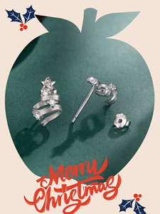 Anting-anting kancing pohon Natal berkilau perak Sterling 925 anting-anting pita Bintang berkilau mode - Product Image 5