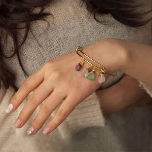 Brazalete Ajustable Dorado con Dijes de Piedras Preciosas Naturales, Joyería Bohemia de Moda, Accesorios de Piedra de Nacimiento, Regalo para el Día de la Madre - Product Image 1