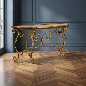 Table console contemporaine Leon avec base en métal, bureau en contreplaqué antique, meubles de salon, vente en gros OEM, table d'entrée moderne sur mesure - Product Image 4
