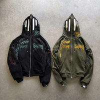 Sweat-shirt à capuche zippé surdimensionné personnalisé pour homme, avec masque intégré, imprimé graffiti, streetwear, marque privée, faible MOQ, OEM
