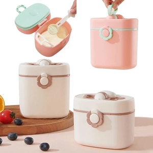Conteneur de voyage ergonomique portable pour bébés, distributeur de lait en poudre et boîte à collation, motif dessin animé blanc et bleu, sans BPA - Product Image 6