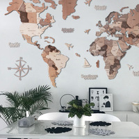 Carte du monde 3D en bois massif Carte du monde Puzzle Décoration murale Accessoires muraux Stickers muraux