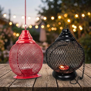 <b>Set</b> of 2 Metal Hanging Tea Light Lanterns Decorative Candle Holders with Hanging Chain for Balcony, Garden, Home & Festival - Product Image 2