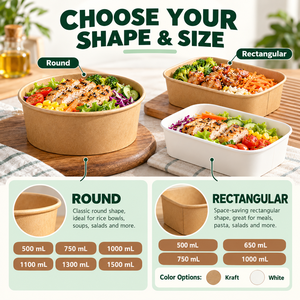 Bol à salade en papier kraft imperméable et résistant à l'huile, jetable, rond, pour emporter, avec couvercle - Product Image 4