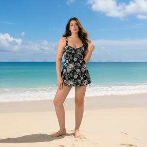 HDJ Plus Size One Piece Swimsuit Floral Print Tummy Control Skirt Bottom Women's Beachwear BZ77137 - Product Image 2